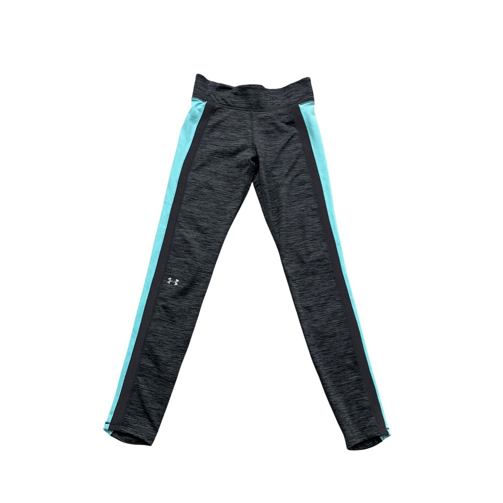 Under Armour Women Heather‎ Gray Aqua Stripe Athletic Leggings Size Small